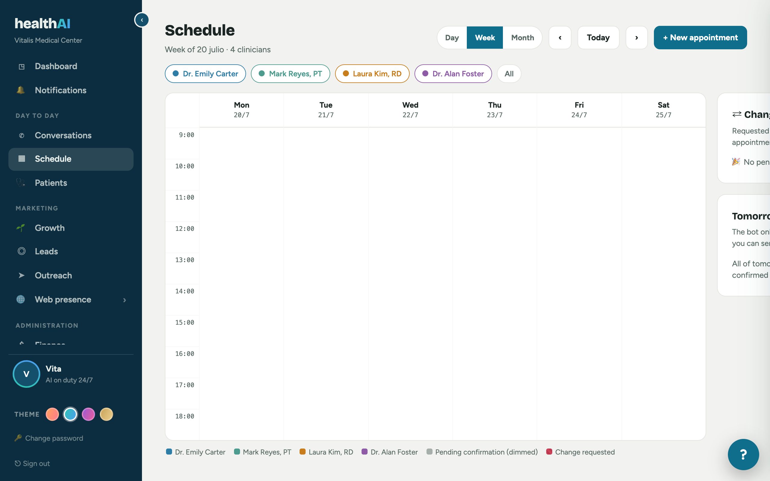 Real weekly Schedule screen per provider