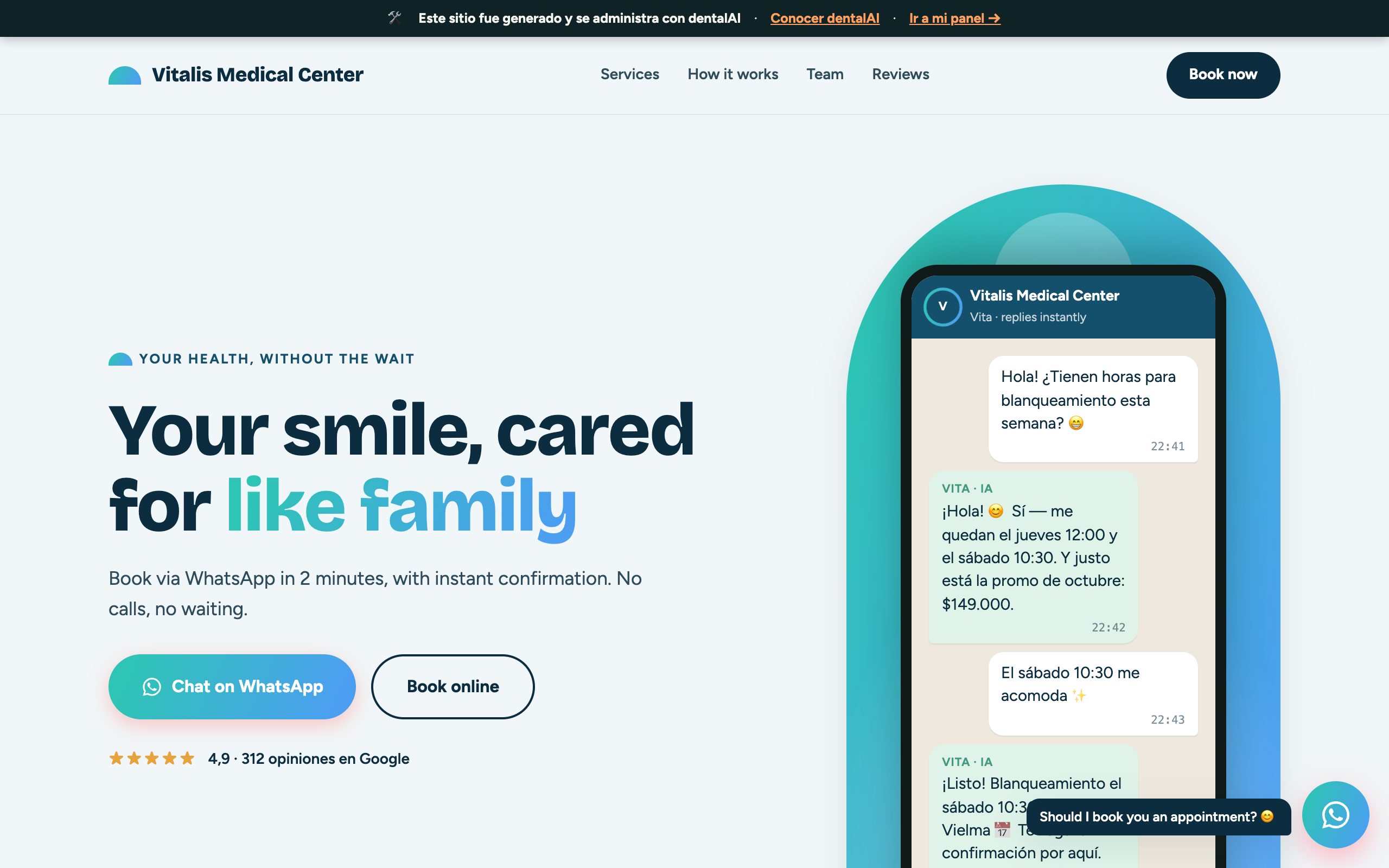 Real public website of the sample medical center generated with healthAI