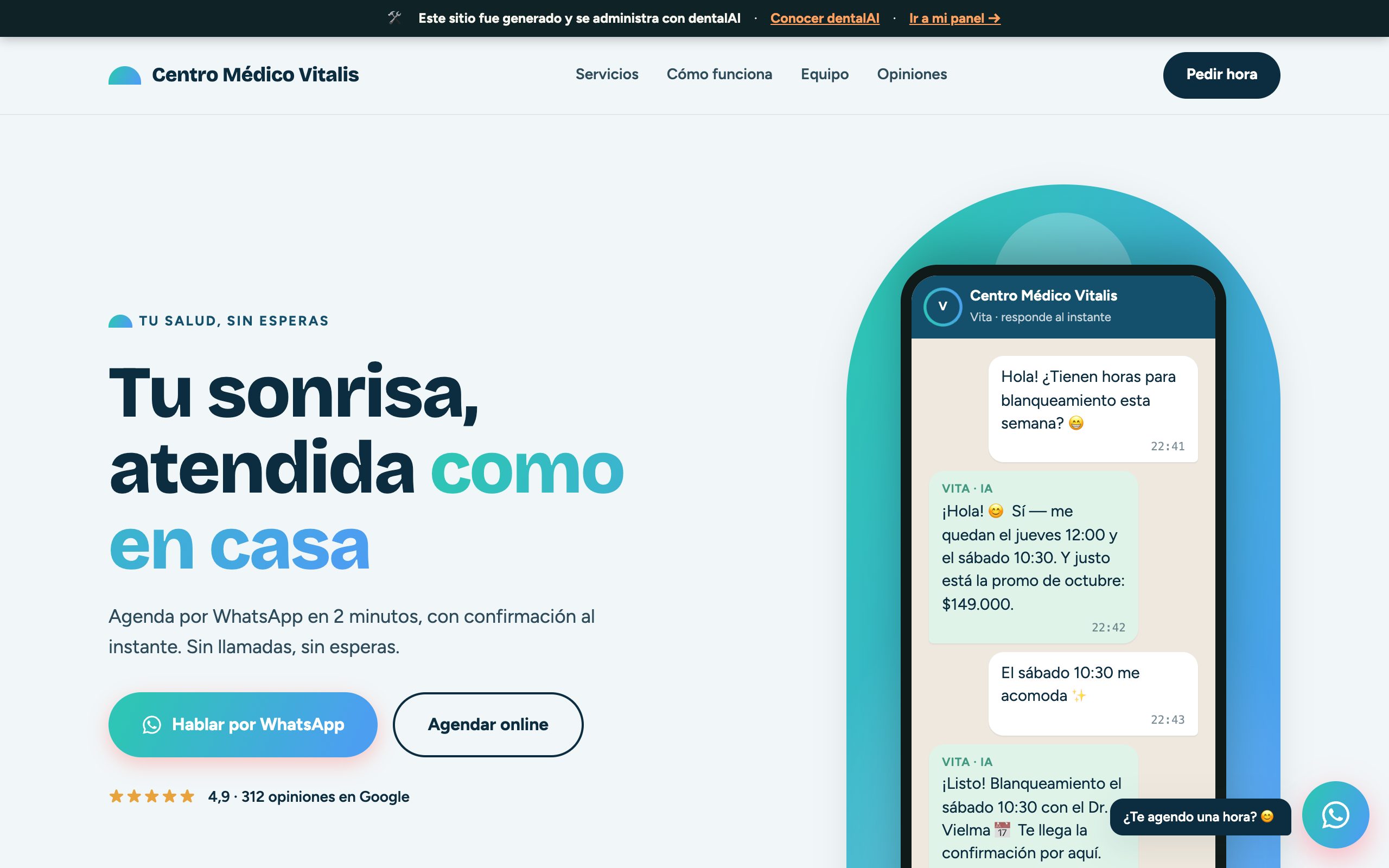 Sitio público real del centro médico de ejemplo generado con healthAI